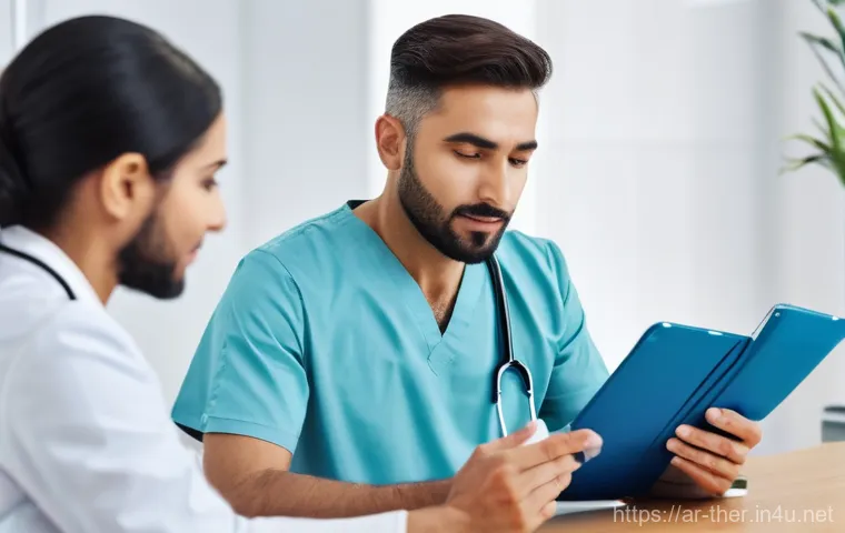 물리치료사가 꼭 알아야 할 법률 - **Informed Consent and Trust in a Modern Clinic:**
A medium shot of a male physical therapist, o...